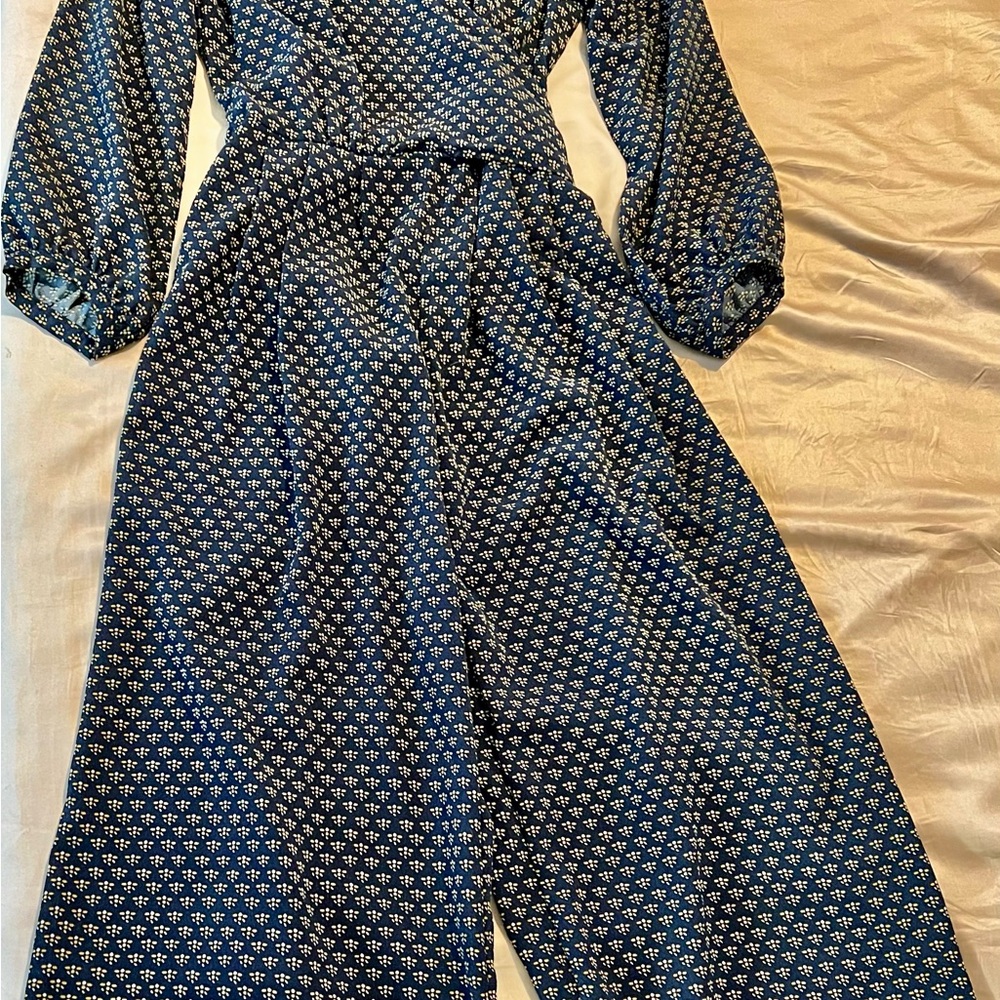GAP Blue Wrap-Style Jumpsuit with Balloon Sleeves